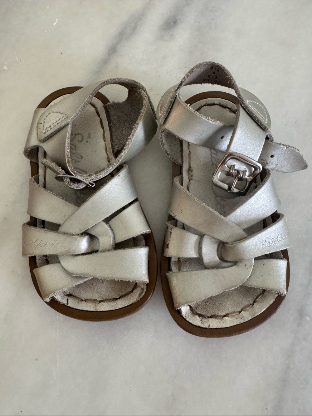 Salt Water Sandals by Hoy Metallic Silver Toddler Walker Sandals